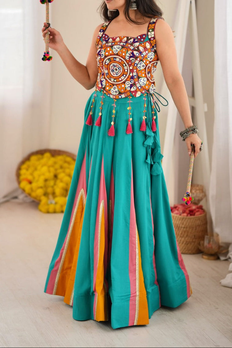Designer Heavy Rayon Lehenga with Lagdi Patta Lace and Mirror Work