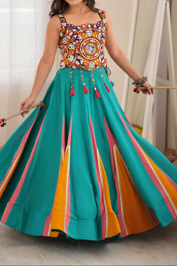 Designer Heavy Rayon Lehenga with Lagdi Patta Lace and Mirror Work