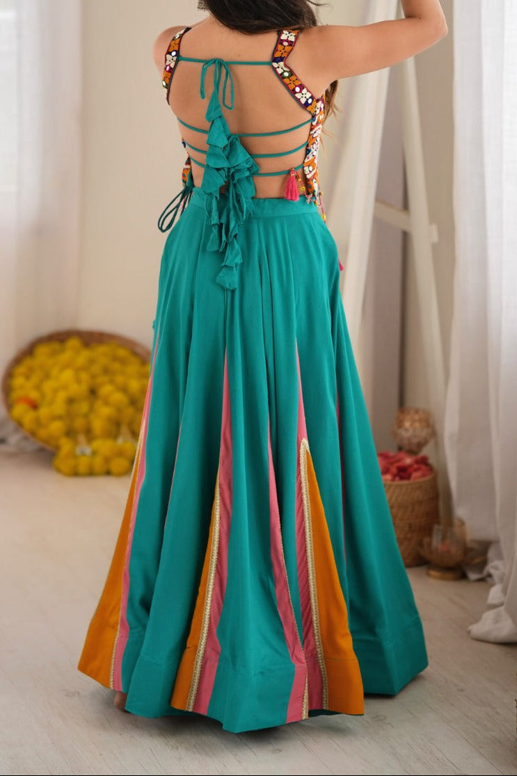 Designer Heavy Rayon Lehenga with Lagdi Patta Lace and Mirror Work