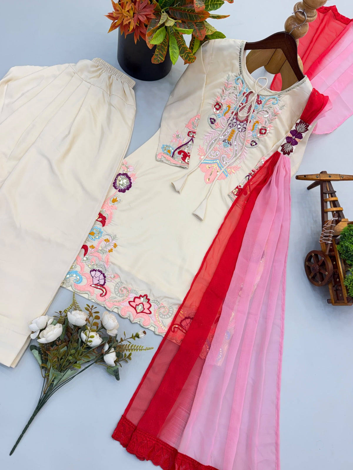 Gorgeous Pure Heavy Natural Satin Farshi suit With Embroidery Work