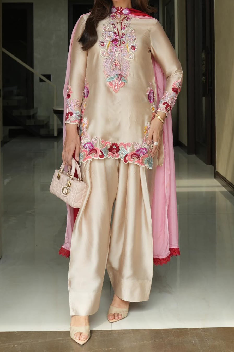 Gorgeous Pure Heavy Natural Satin Farshi suit With Embroidery Work