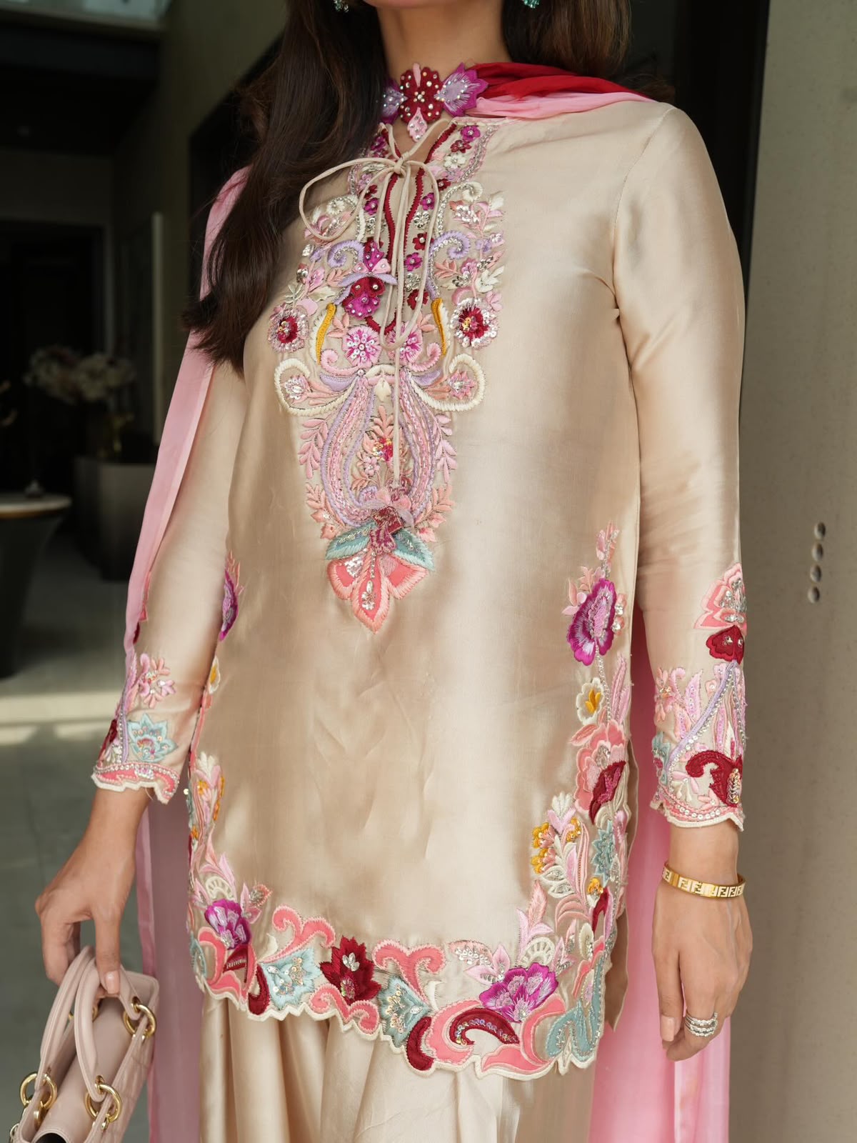 Gorgeous Pure Heavy Natural Satin Farshi suit With Embroidery Work
