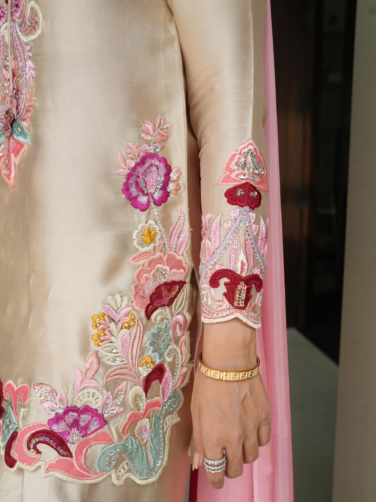 Gorgeous Pure Heavy Natural Satin Farshi suit With Embroidery Work