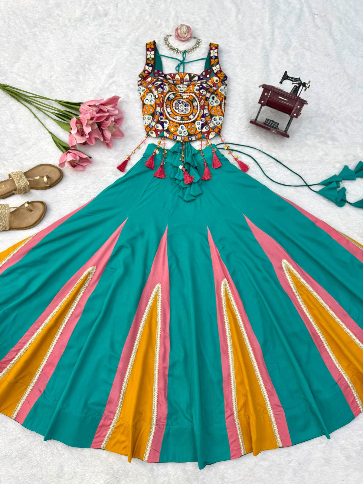 Designer Heavy Rayon Lehenga with Lagdi Patta Lace and Mirror Work