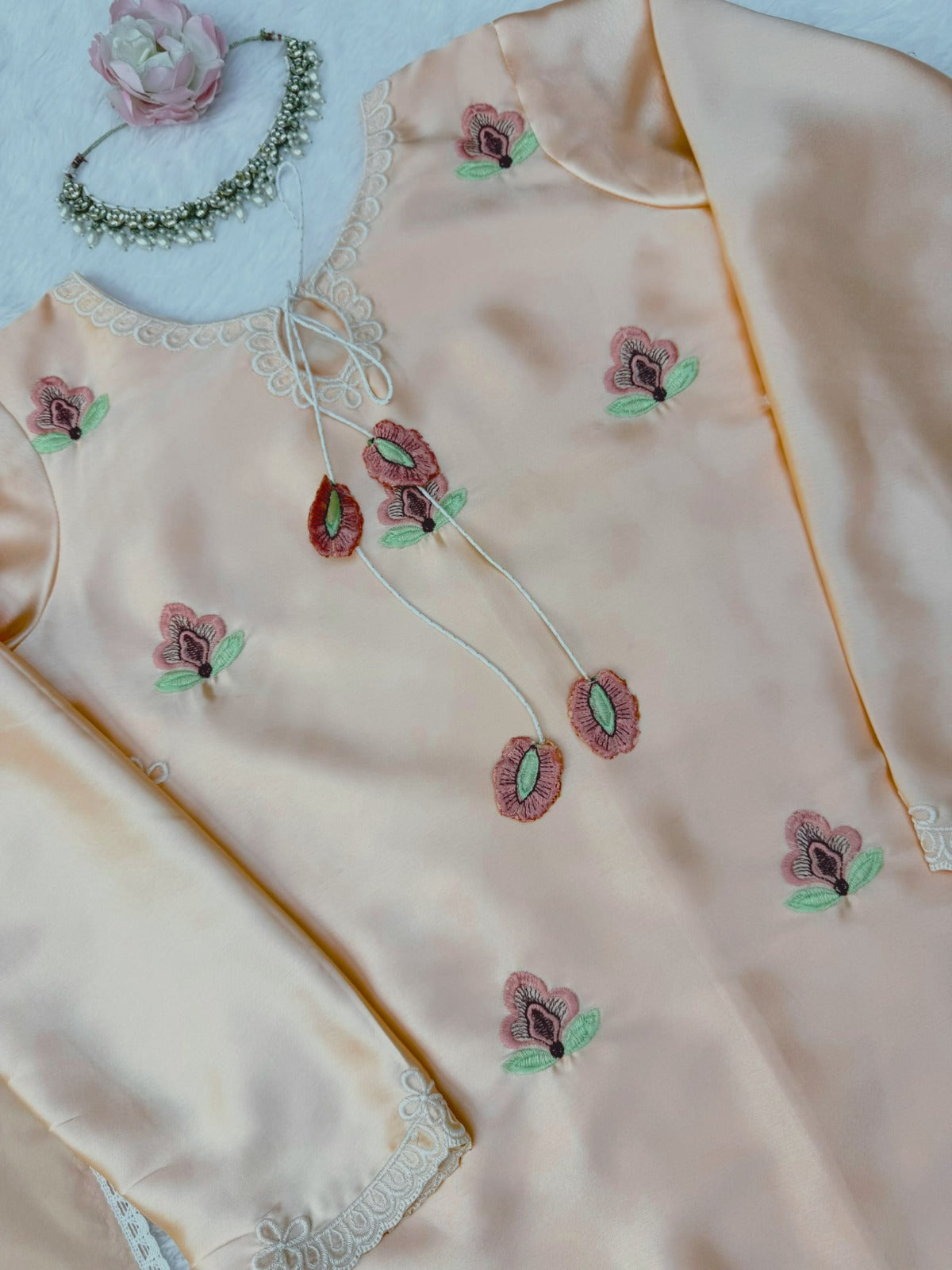 Party Wear Designer Cream Japan Satin Thread Work Sharara Set