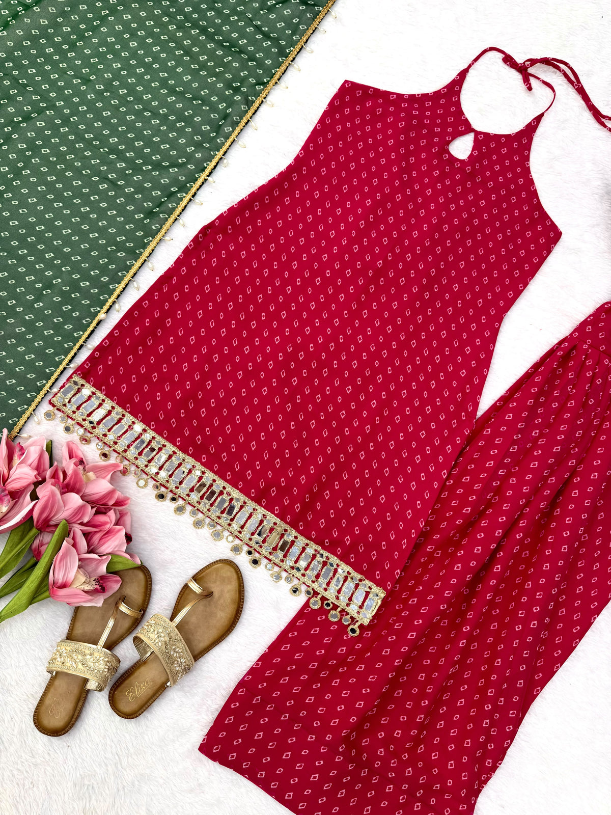 Unique Pink Heavy Faux Georgette  Farshi Suit Set with Real Mirror
