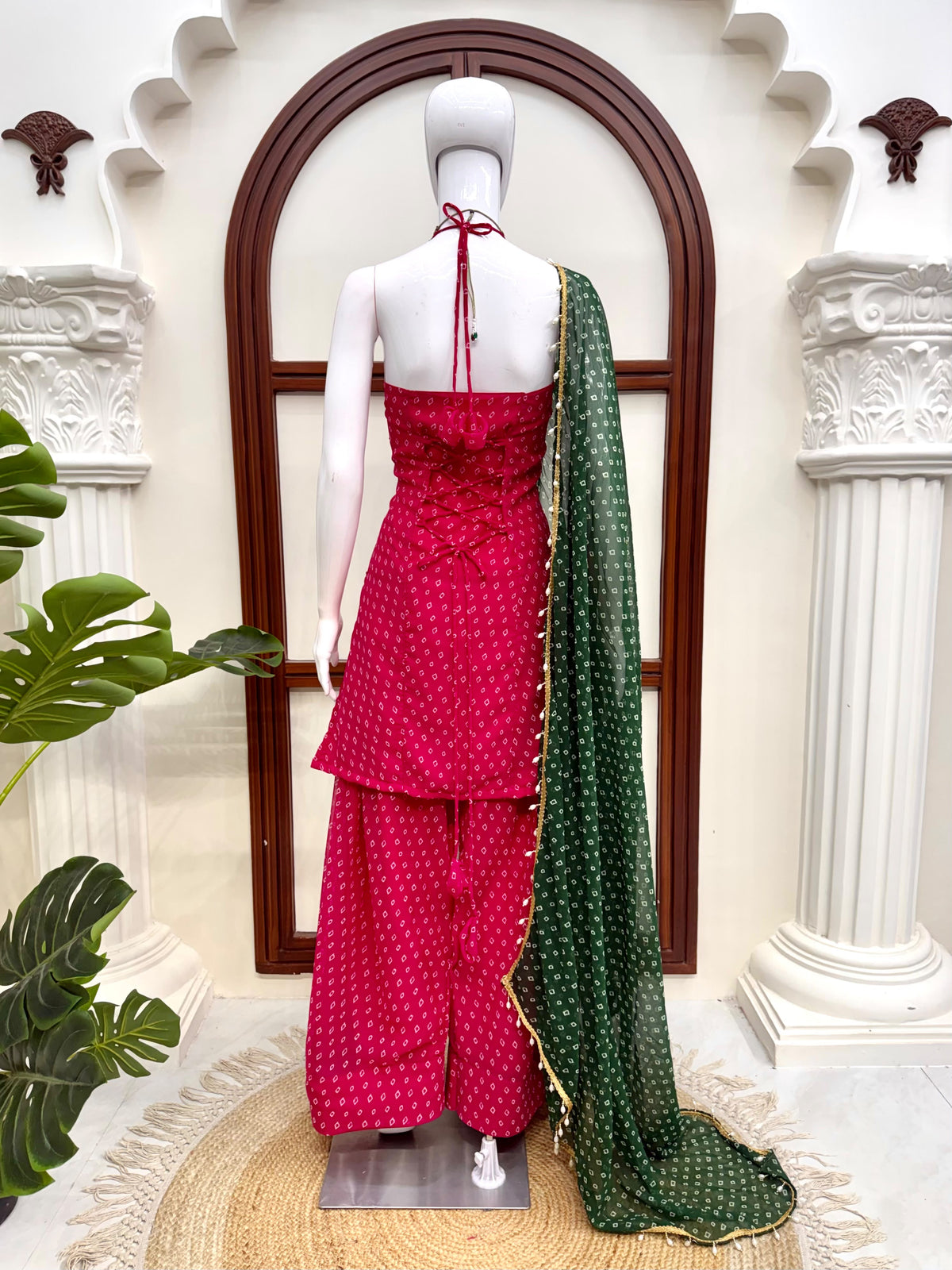 Unique Pink Heavy Faux Georgette  Farshi Suit Set with Real Mirror