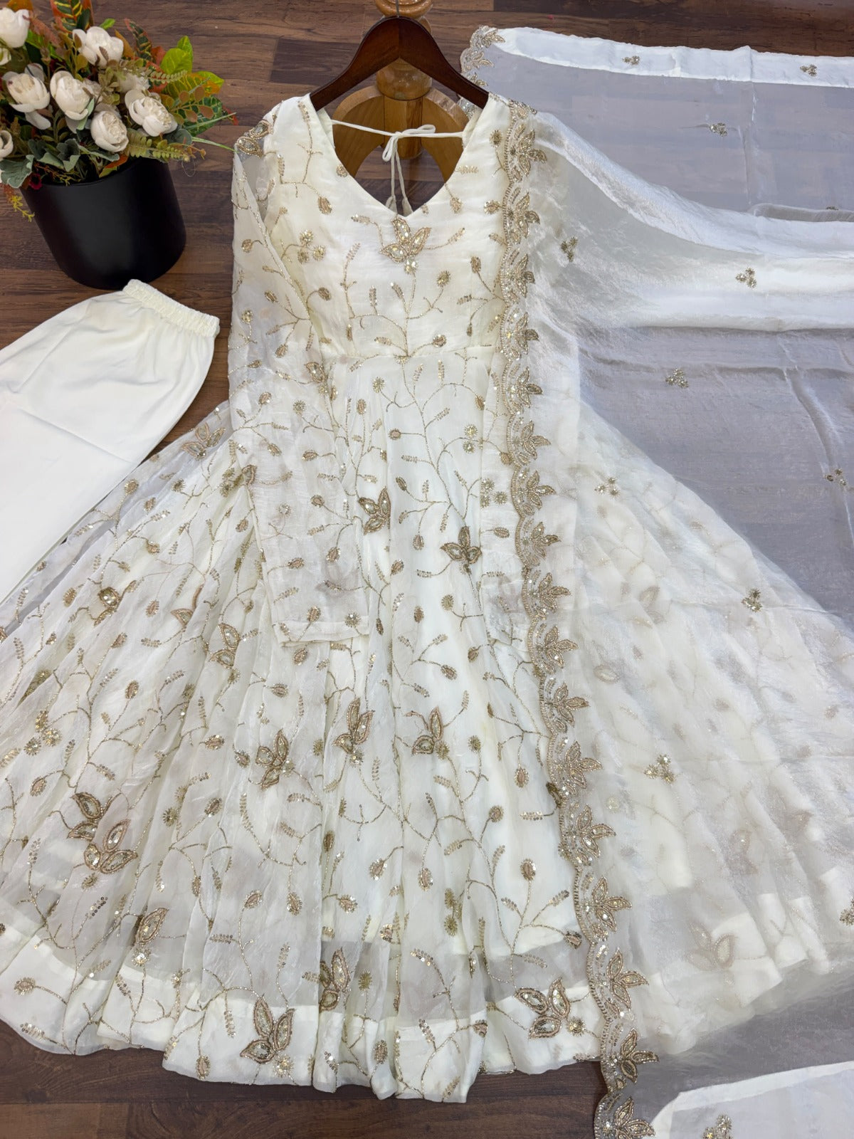 Exclusive Trending Designer Gown with Heavy sequence embroidery work Dupatta
