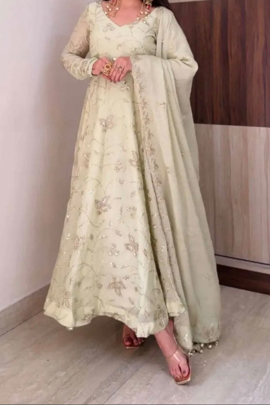 Exclusive Trending Designer Gown with Heavy sequence embroidery work Dupatta