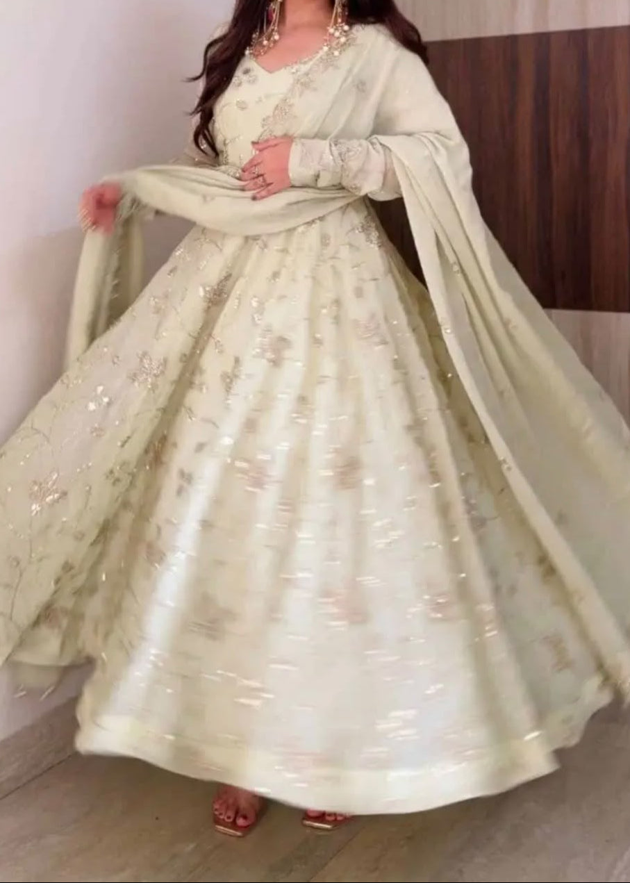 Exclusive Trending Designer Gown with Heavy sequence embroidery work Dupatta
