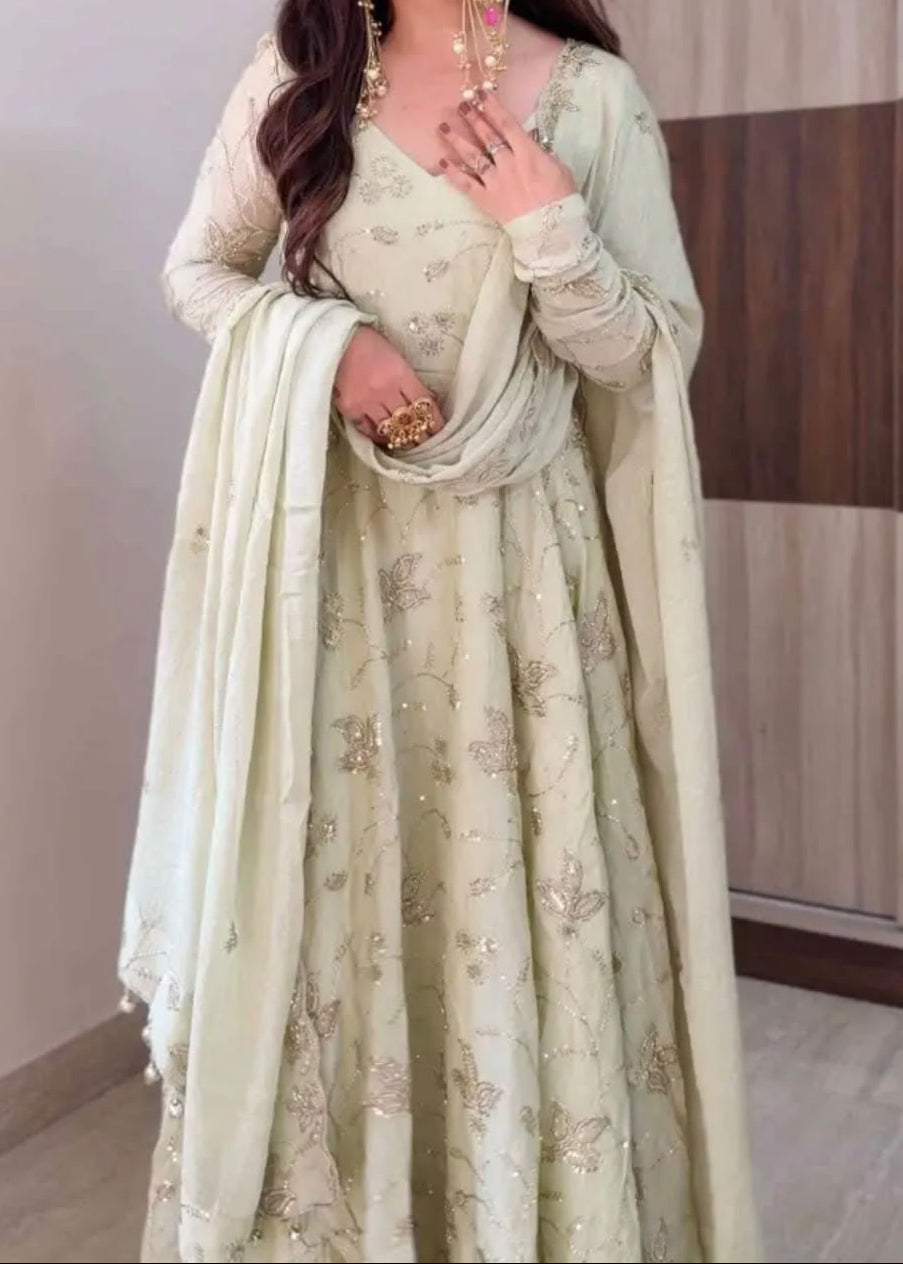Exclusive Trending Designer Gown with Heavy sequence embroidery work Dupatta
