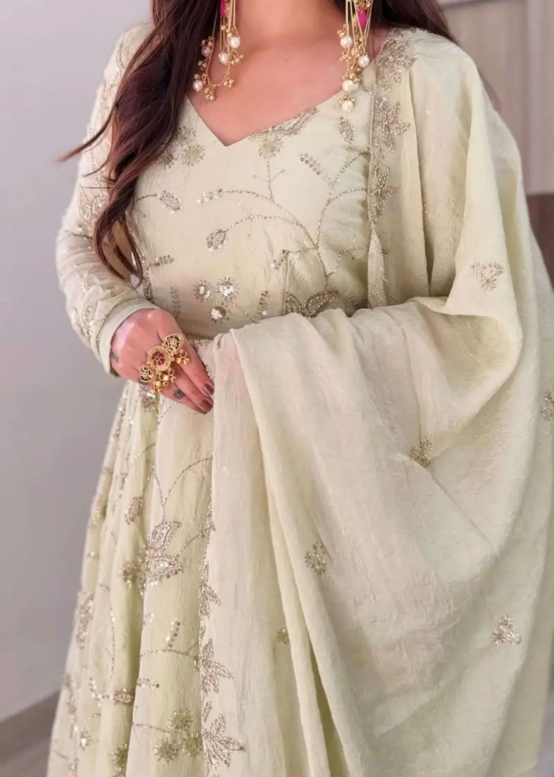 Exclusive Trending Designer Gown with Heavy sequence embroidery work Dupatta