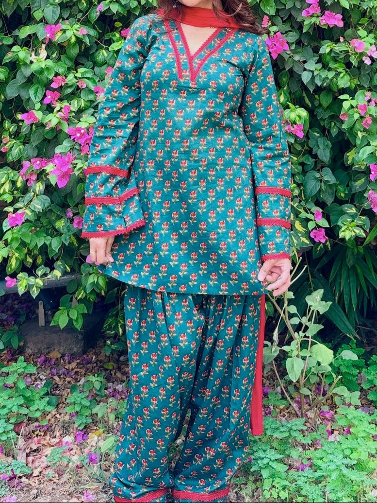 Teal green Heavy pure natural crepe Farshi Salwar Suit
