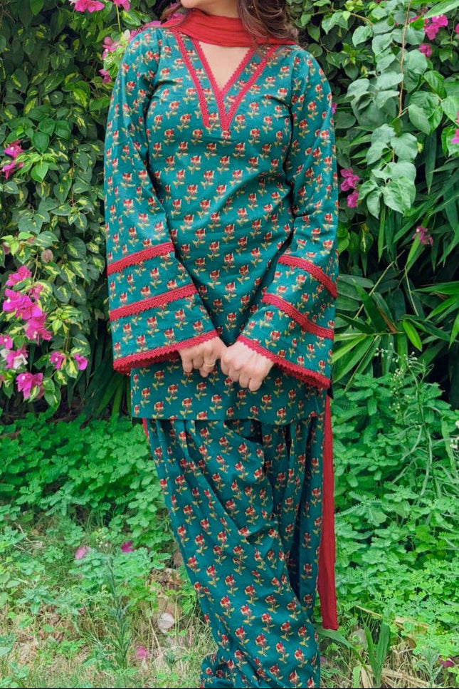 Teal green Heavy pure natural crepe Farshi Salwar Suit