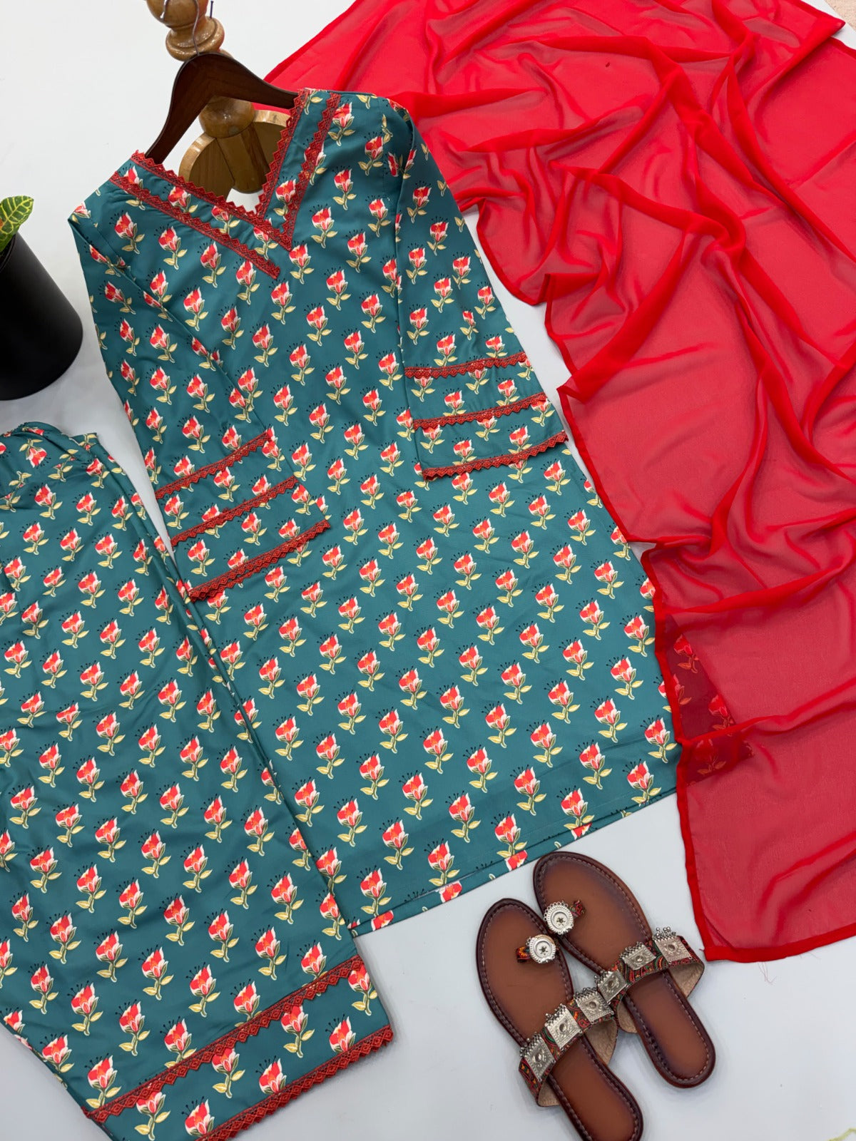 Teal green Heavy pure natural crepe Farshi Salwar Suit