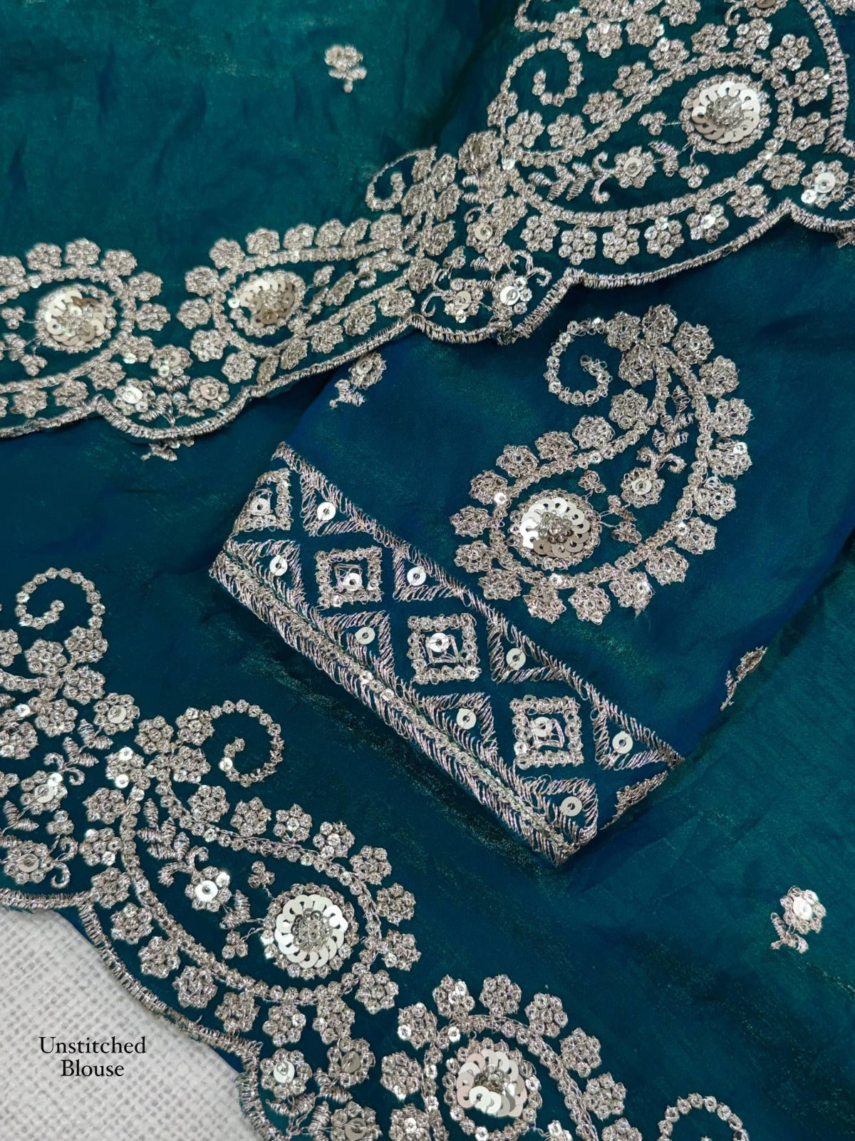 Beautiful Soft Rich Fandy Satin Silk Sequence Embroidery Work Saree