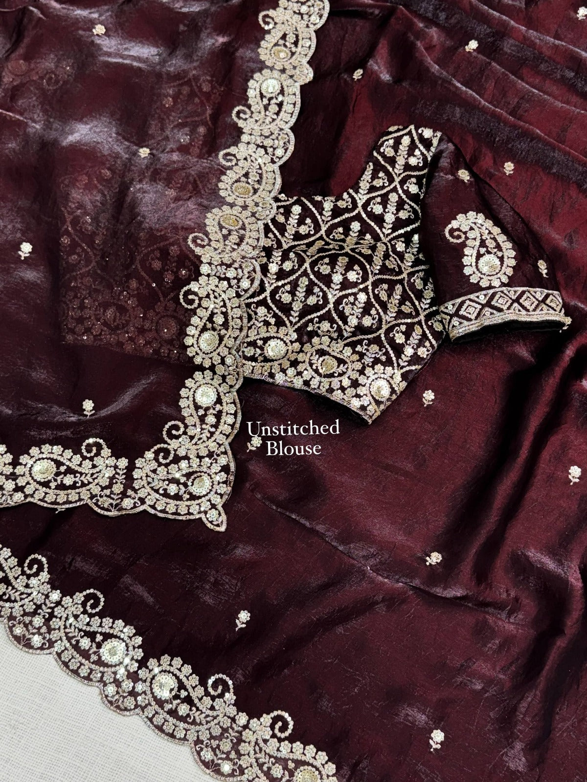 Beautiful Soft Rich Fandy Satin Silk Sequence Embroidery Work Saree