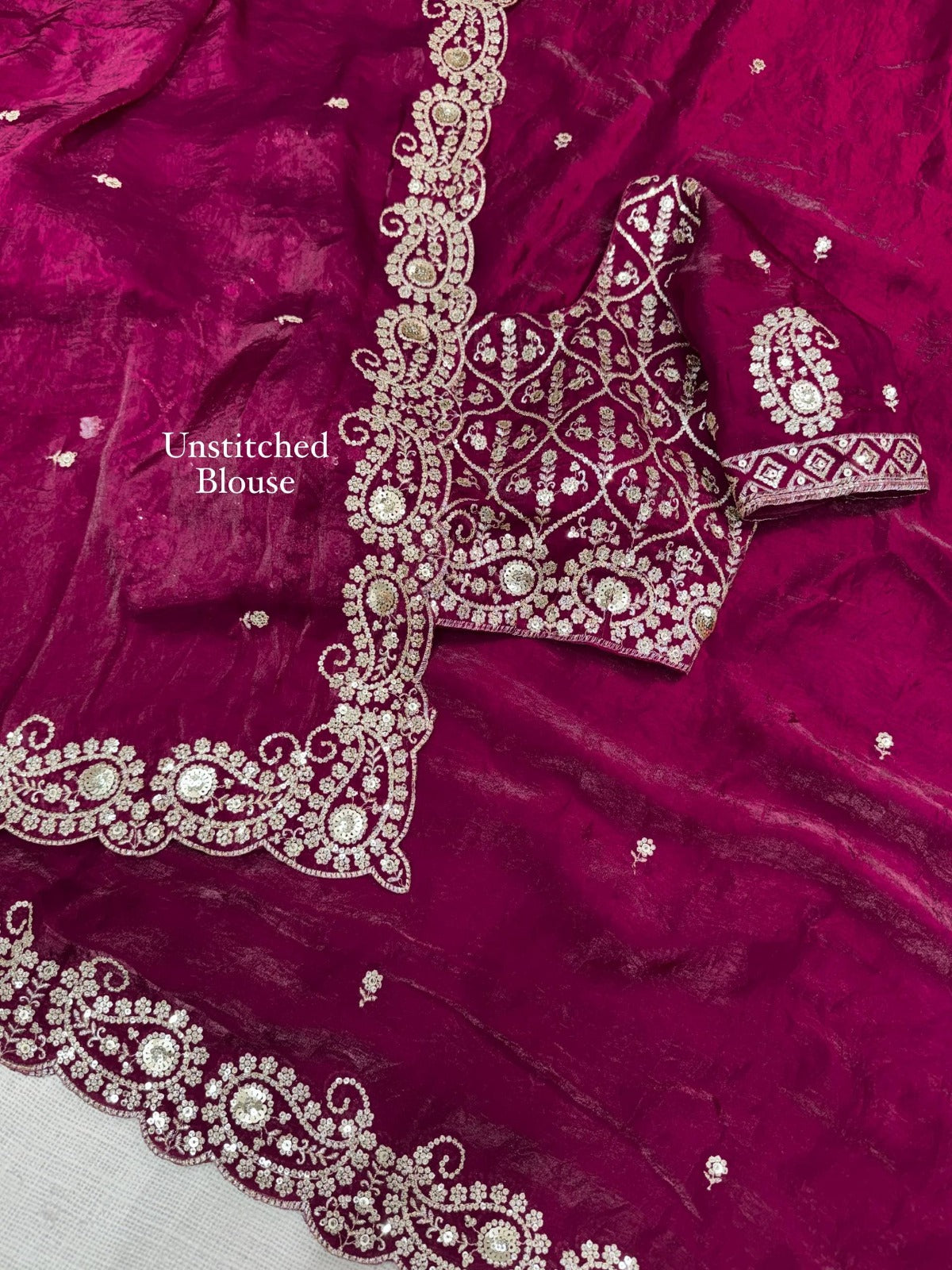 Beautiful Soft Rich Fandy Satin Silk Sequence Embroidery Work Saree