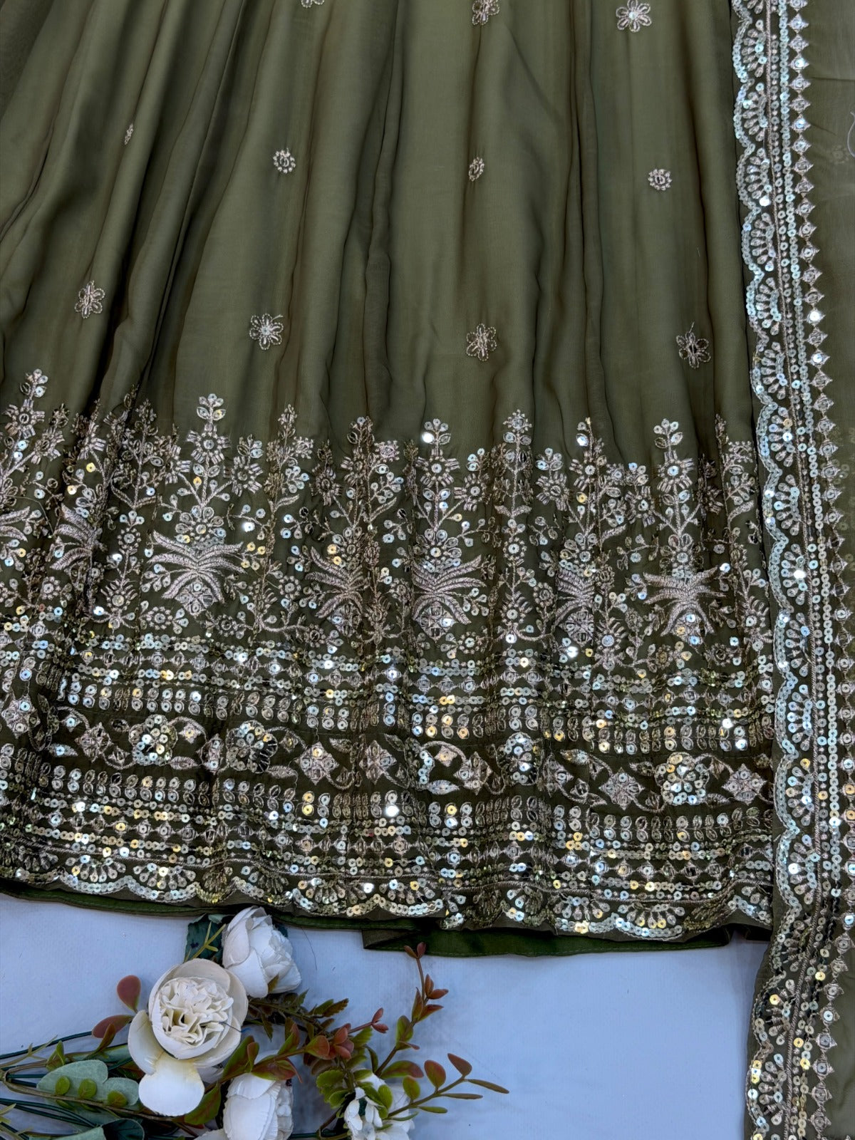 Festive trending designer gown with pant &  heavy embroidered sequence work dupatta