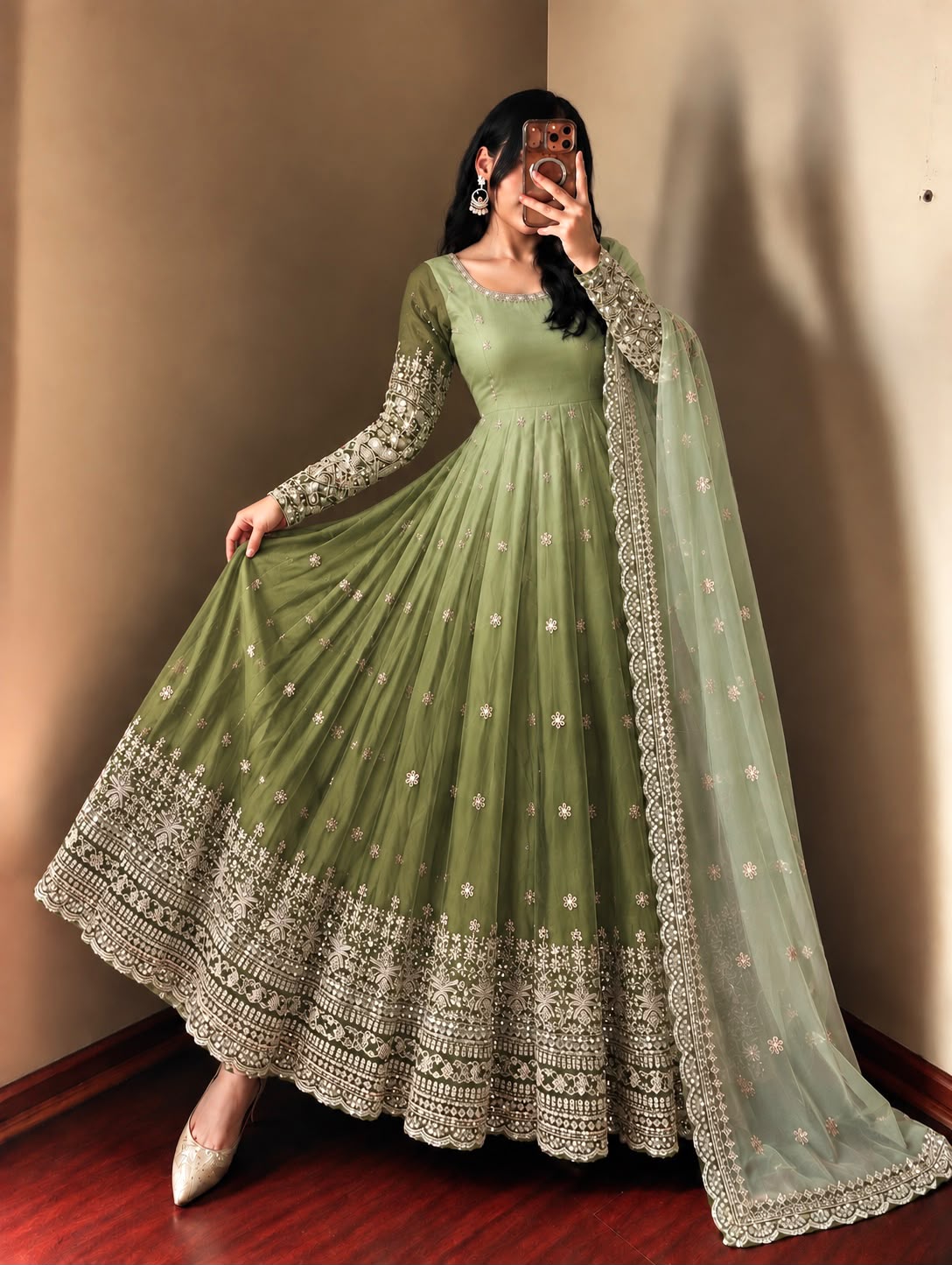 Festive trending designer gown with pant &  heavy embroidered sequence work dupatta