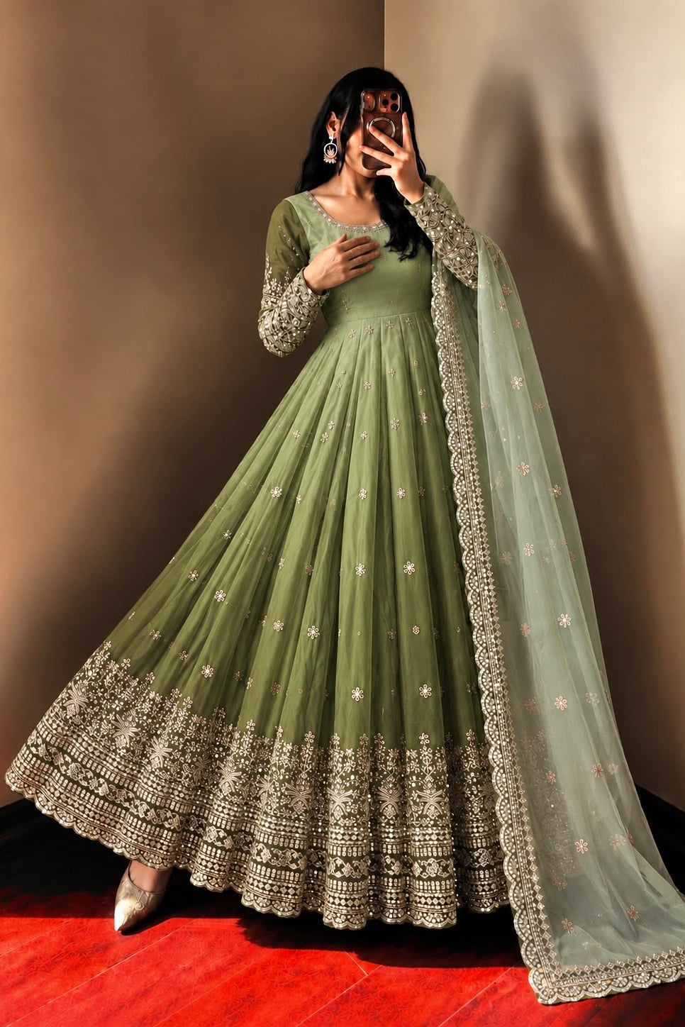 Festive trending designer gown with pant &  heavy embroidered sequence work dupatta