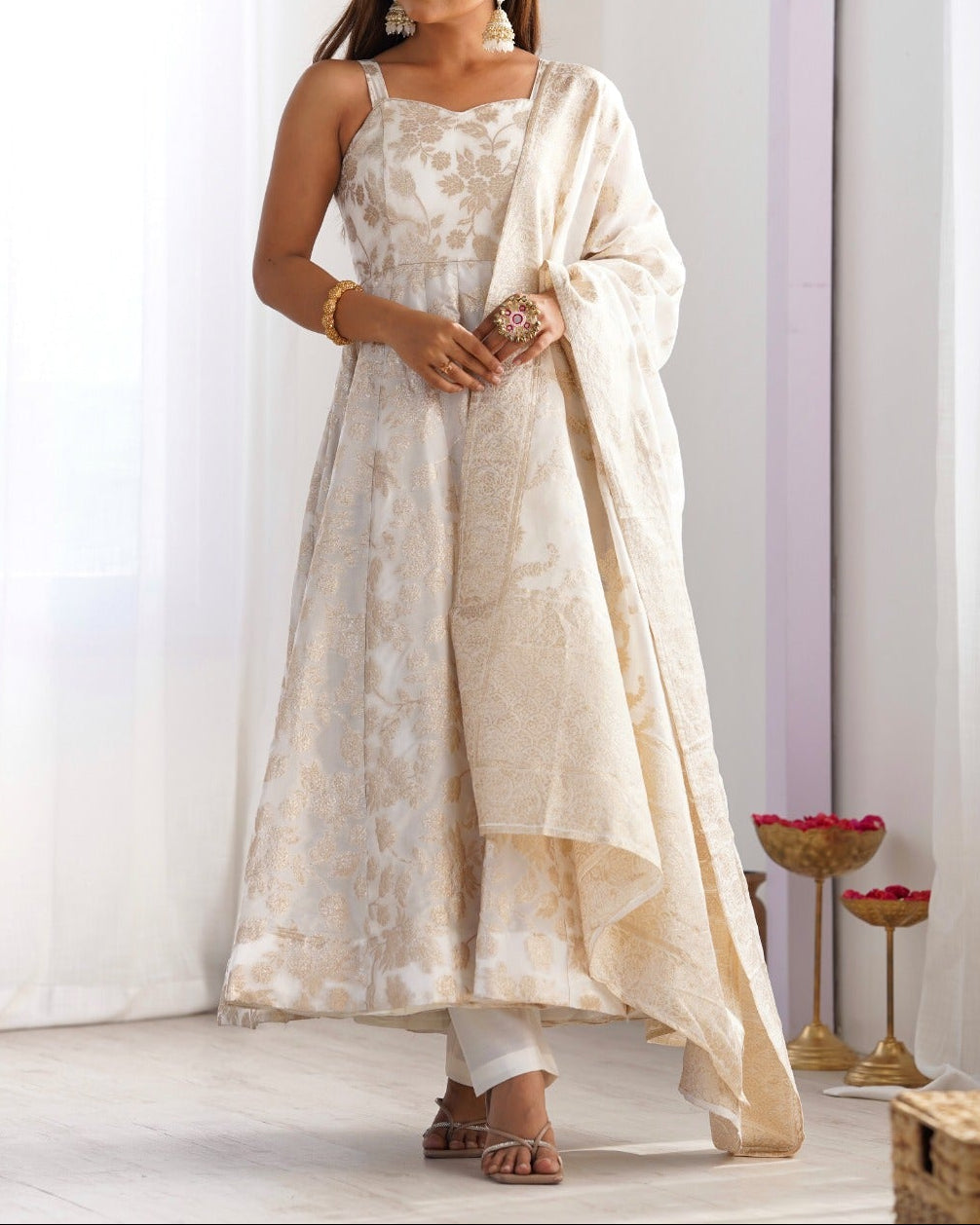 Designer classic banarasi jackquard dola silk fabric Anarkali suit set