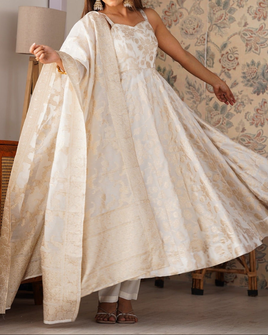 Designer classic banarasi jackquard dola silk fabric Anarkali suit set