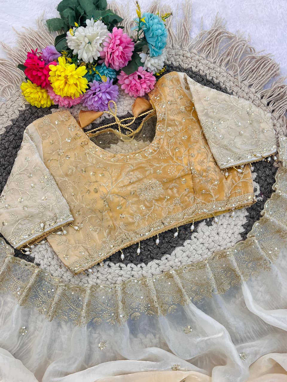 Designer Party Wear Fendy Sartin Saree With Stitched Blouse