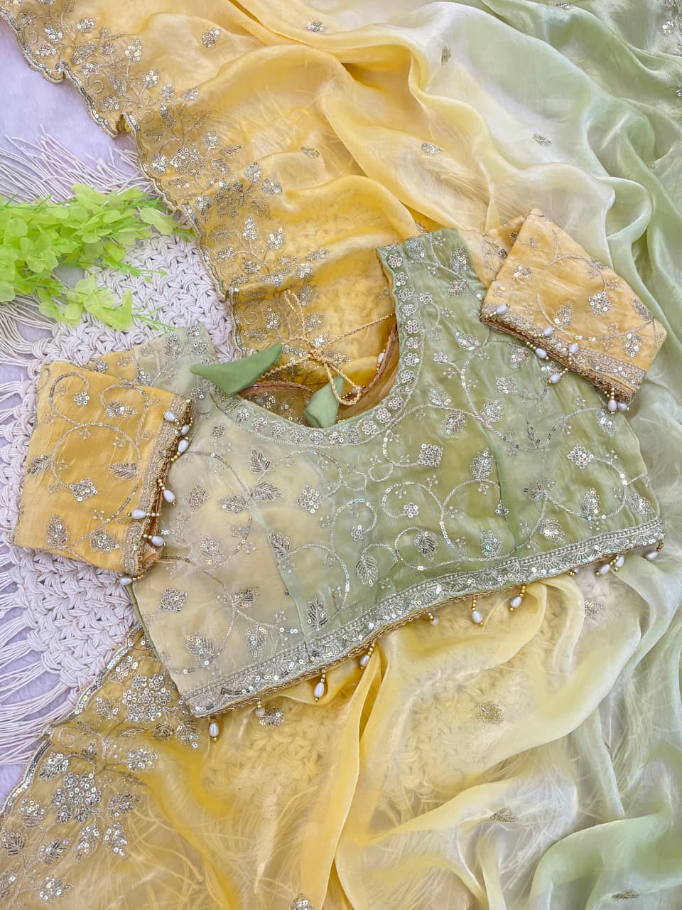 Designer Party Wear Fendy Sartin Saree With Stitched Blouse