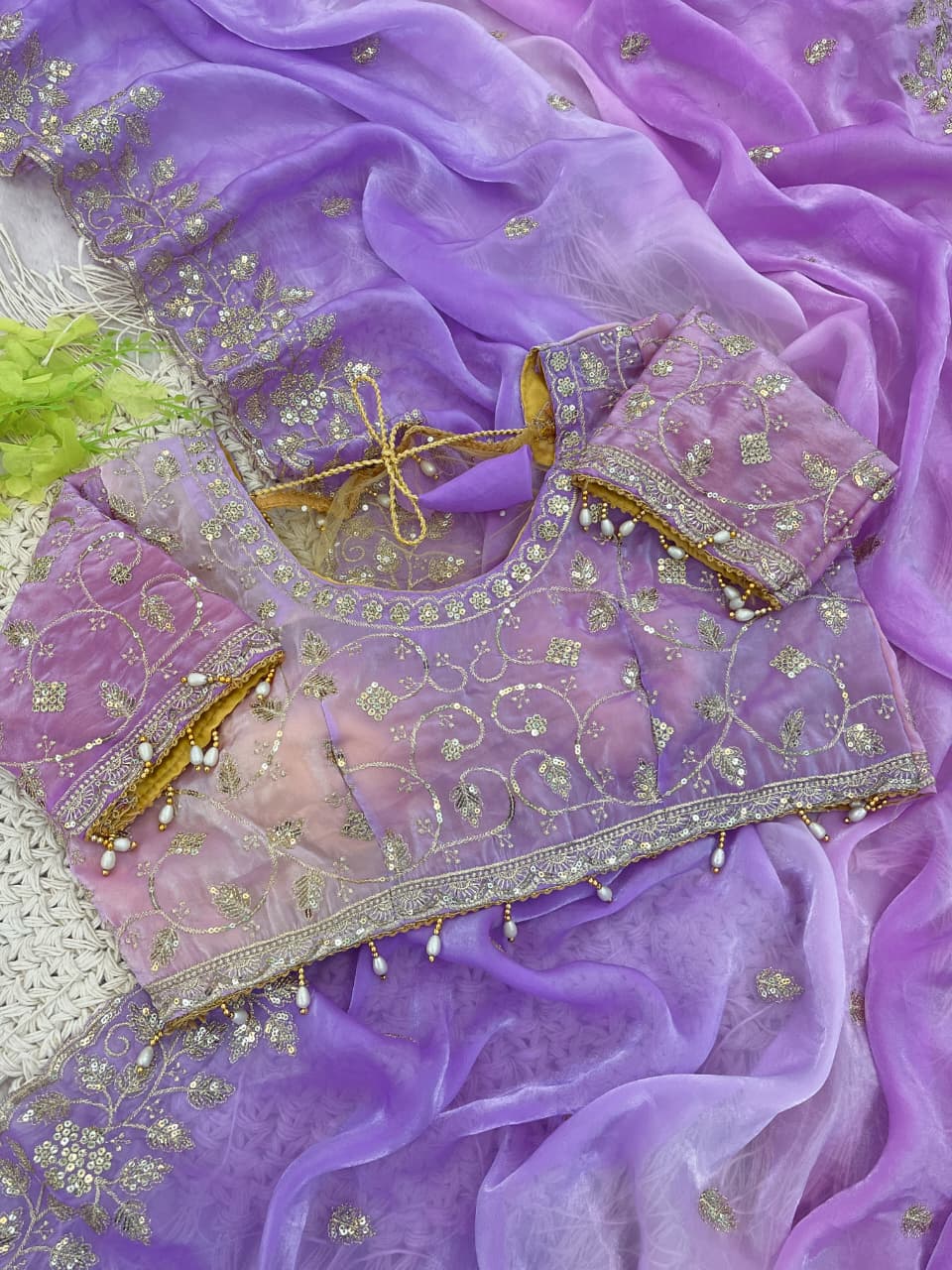 Designer Party Wear Fendy Sartin Saree With Stitched Blouse