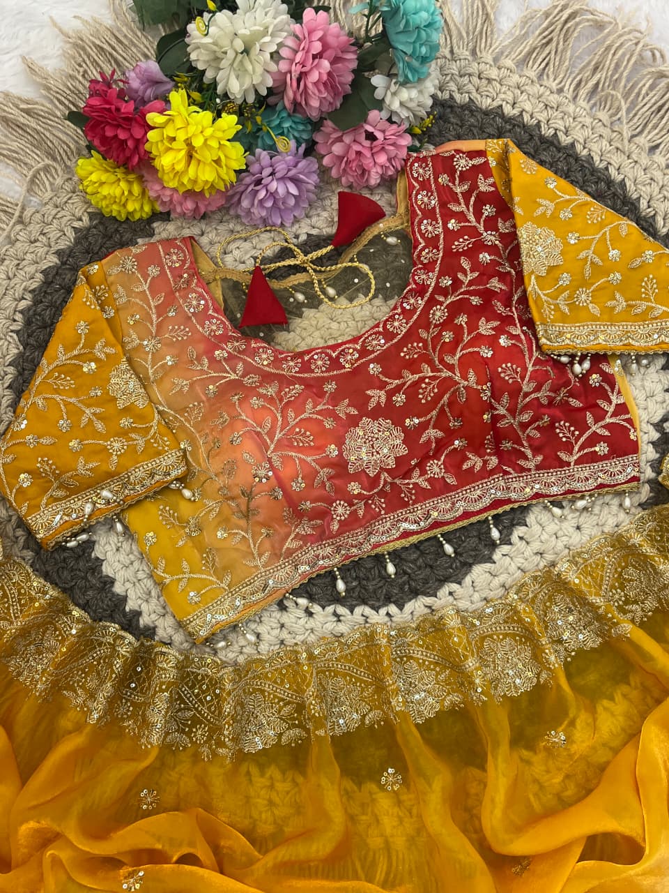 Designer Party Wear Fendy Sartin Saree With Stitched Blouse