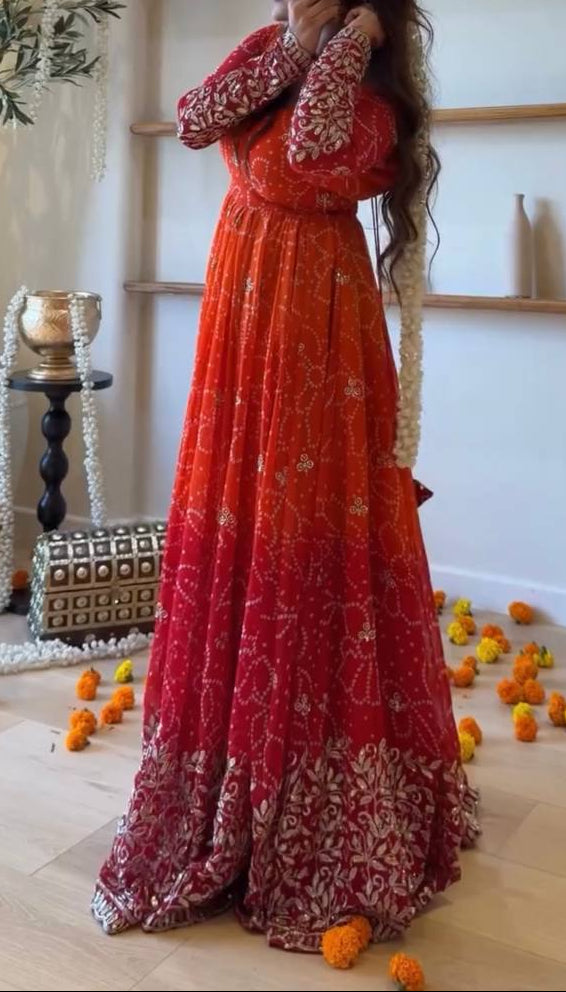 Premium Ethnic Wear Faux Georgette Embroidery & Sequence Work Anarkali Suit
