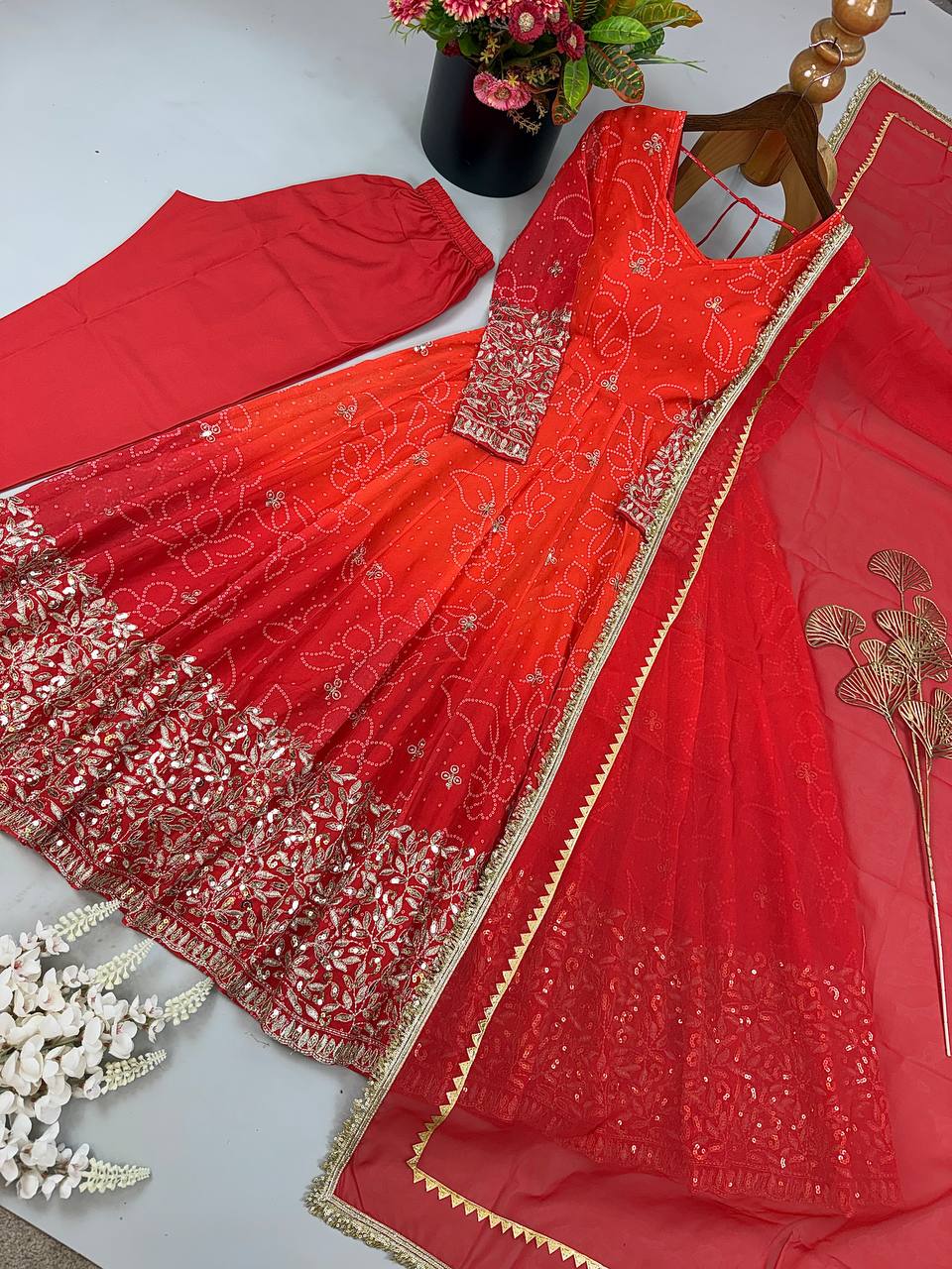 Premium Ethnic Wear Faux Georgette Embroidery & Sequence Work Anarkali Suit