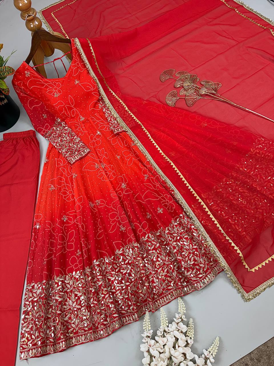 Premium Ethnic Wear Faux Georgette Embroidery & Sequence Work Anarkali Suit