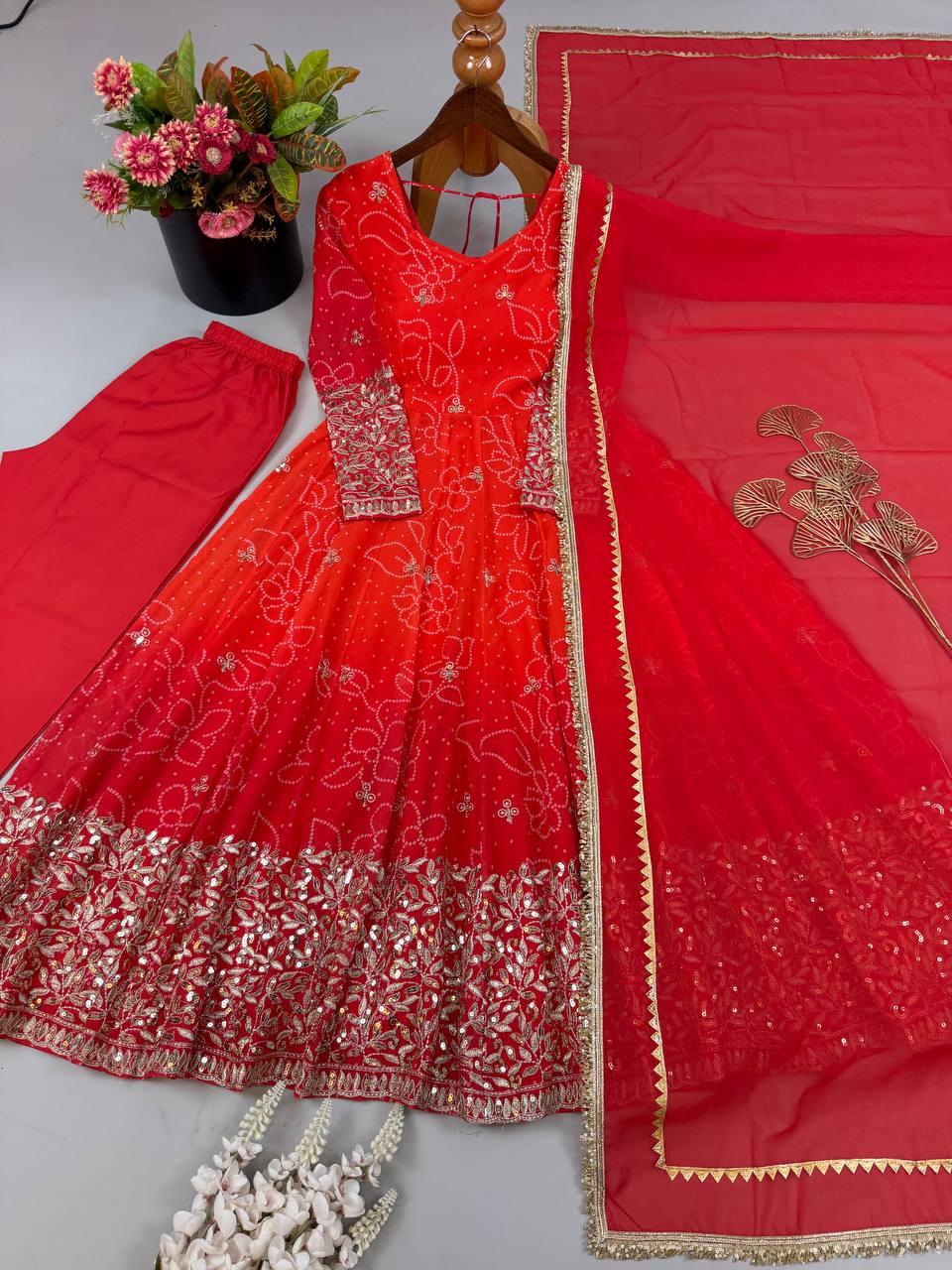 Premium Ethnic Wear Faux Georgette Embroidery & Sequence Work Anarkali Suit