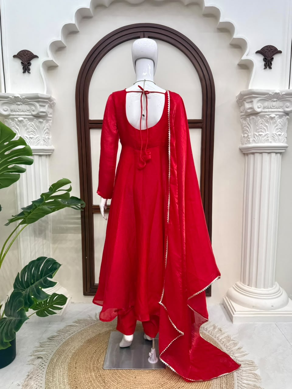 Fendy Silk Red Anarkali Suit Set With Handwork Detailing