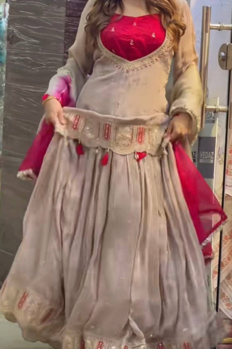 Designer Party Wear Premium Heavy Chinon Silk Fully Stitched Lehenga Set