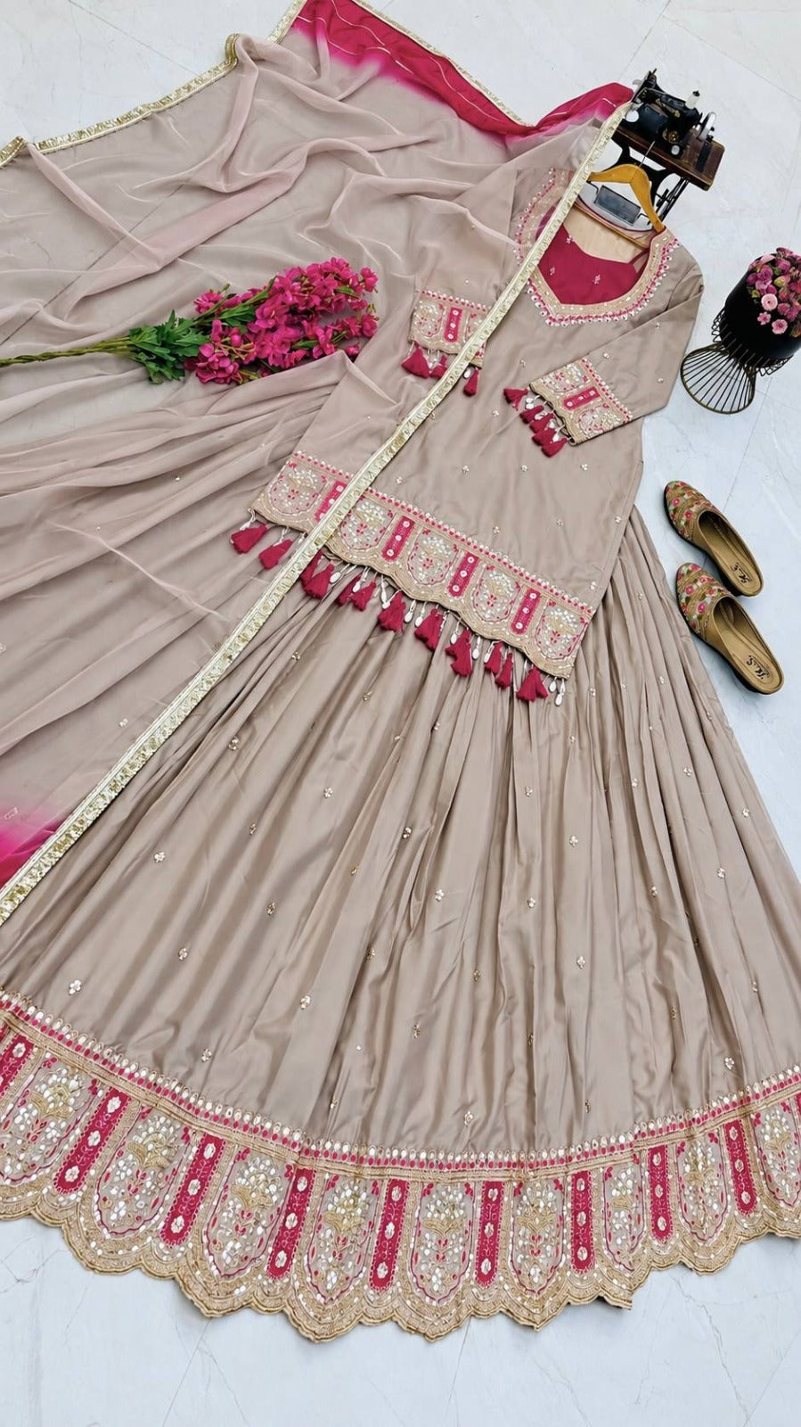 Designer Party Wear Premium Heavy Chinon Silk Fully Stitched Lehenga Set