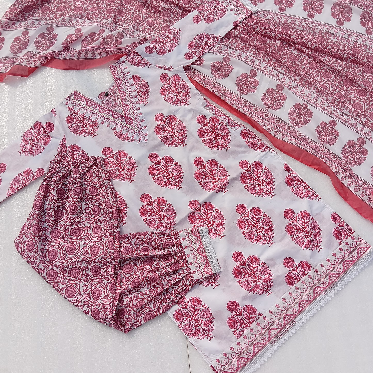 Cotton Suit Set with Afghani Salwar and Wide Dupatta