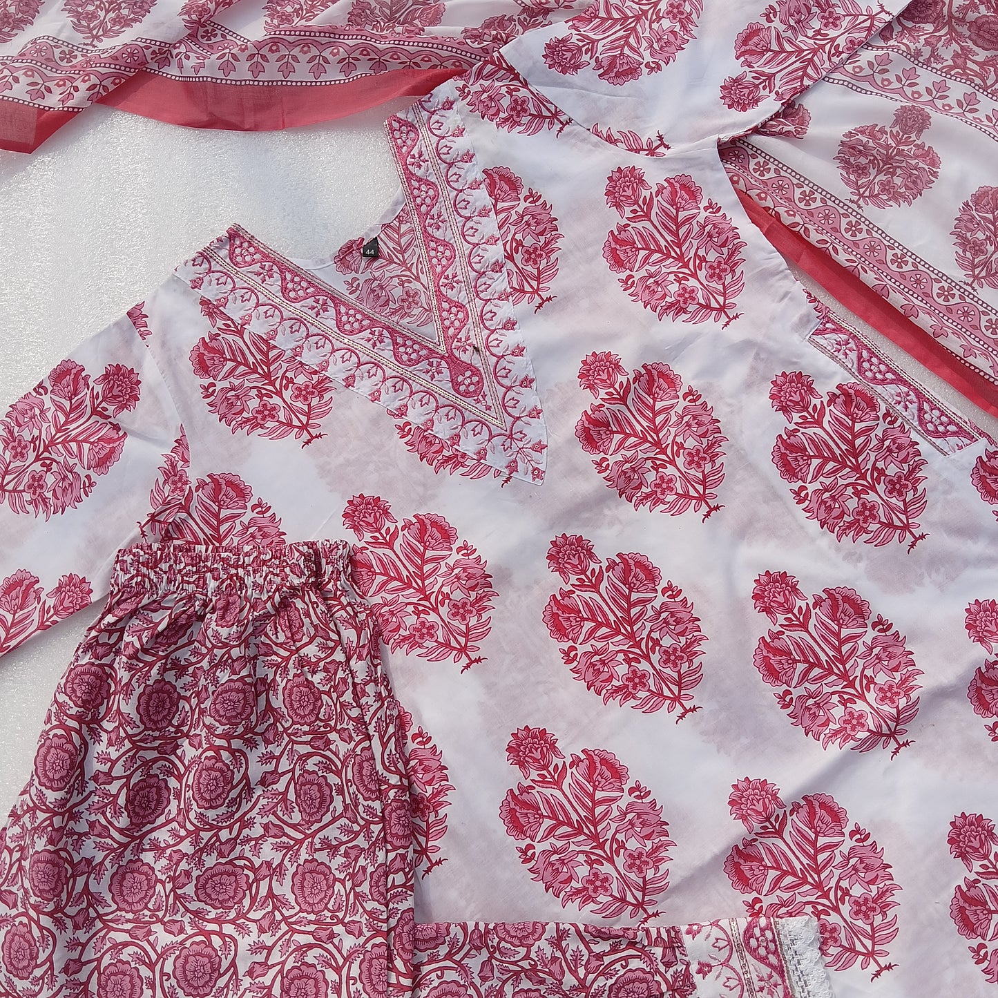 Cotton Suit Set with Afghani Salwar and Wide Dupatta