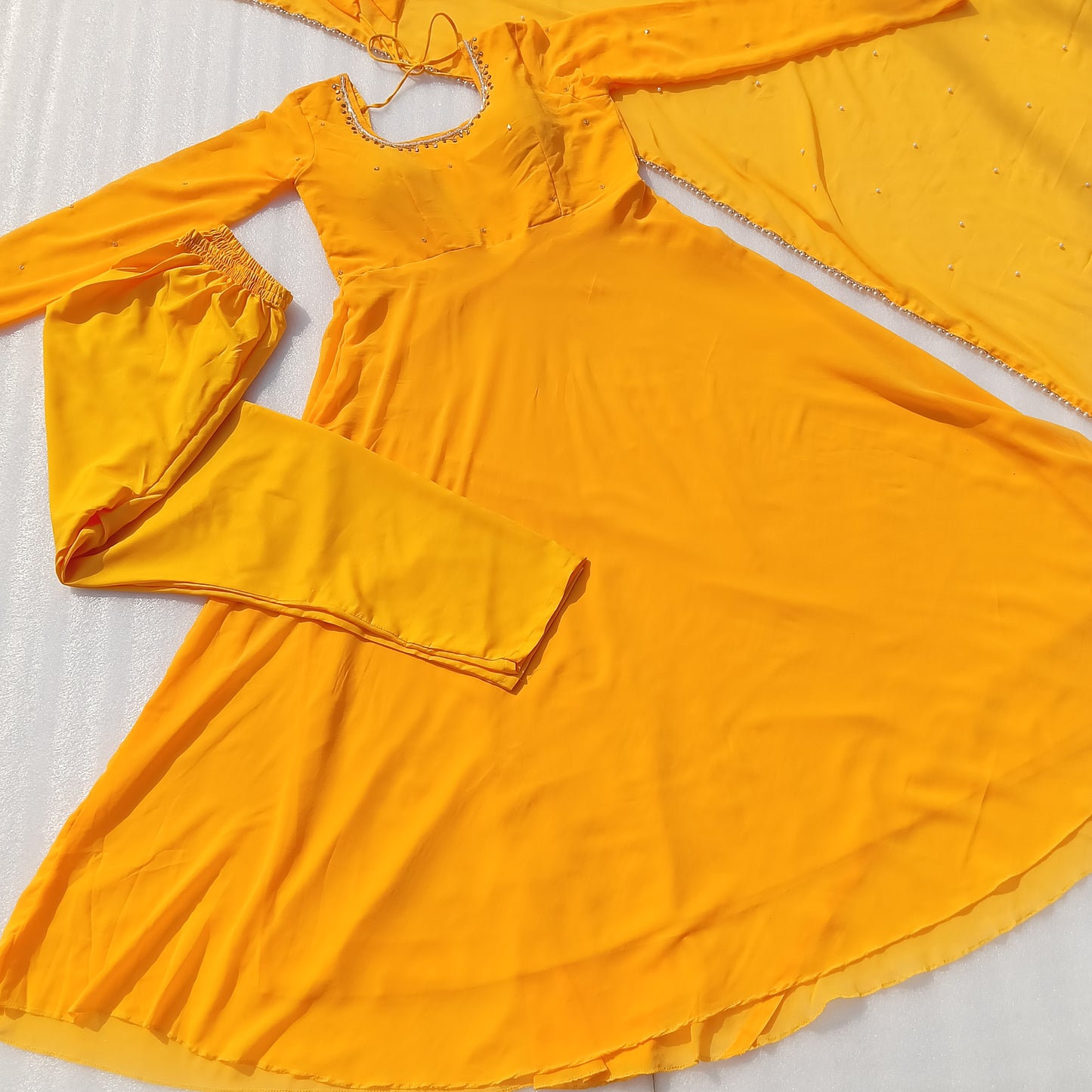 Launching New Designer Haldi Special Handwork Anarkali Pent & Dupatta