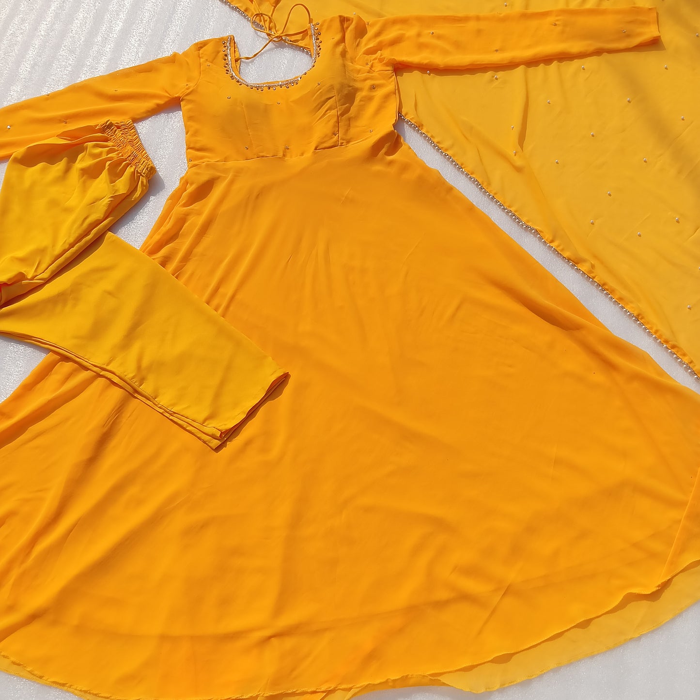 Launching New Designer Haldi Special Handwork Anarkali Pent & Dupatta