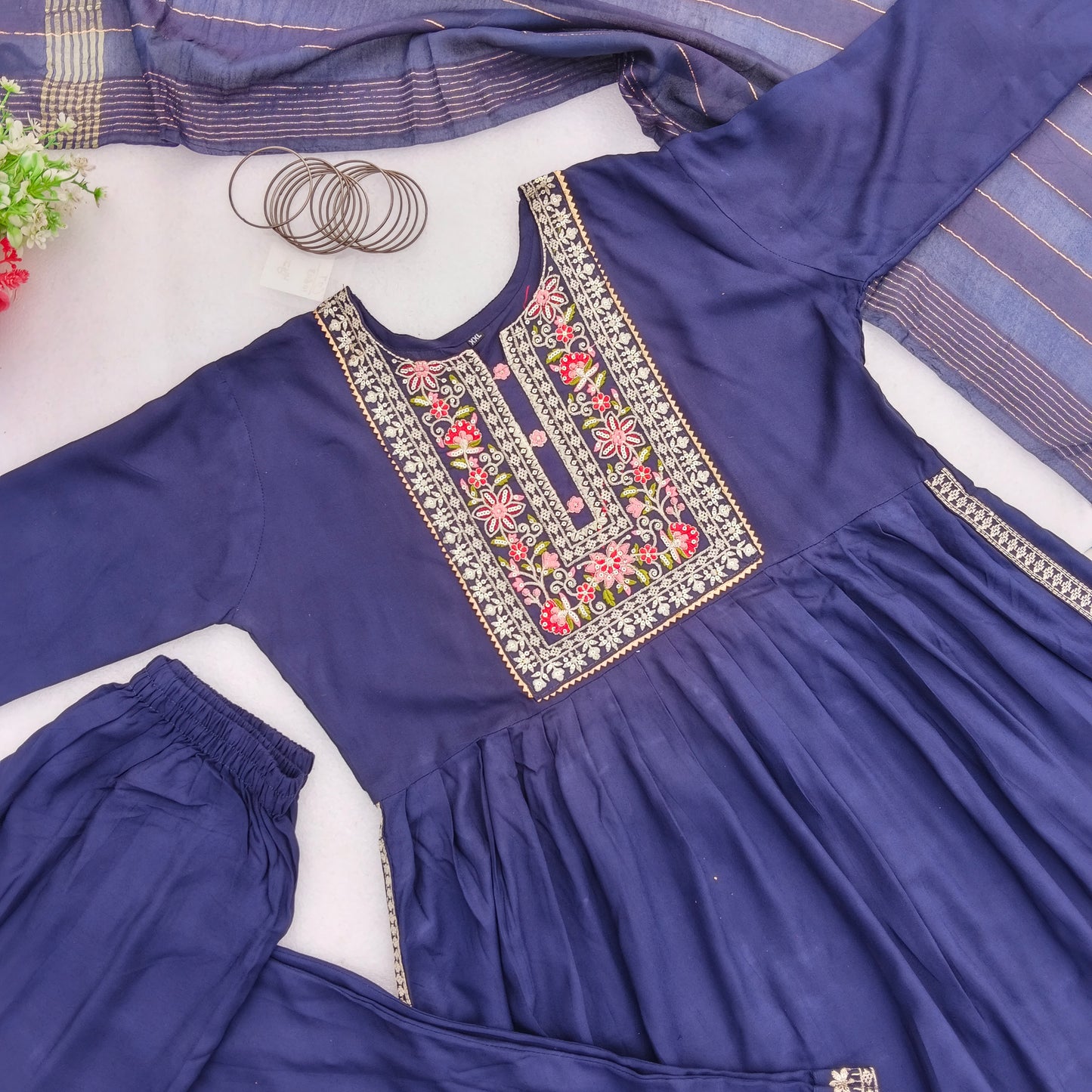 Party Wear Embroidered Naira Cut Suit Set with Dupatta