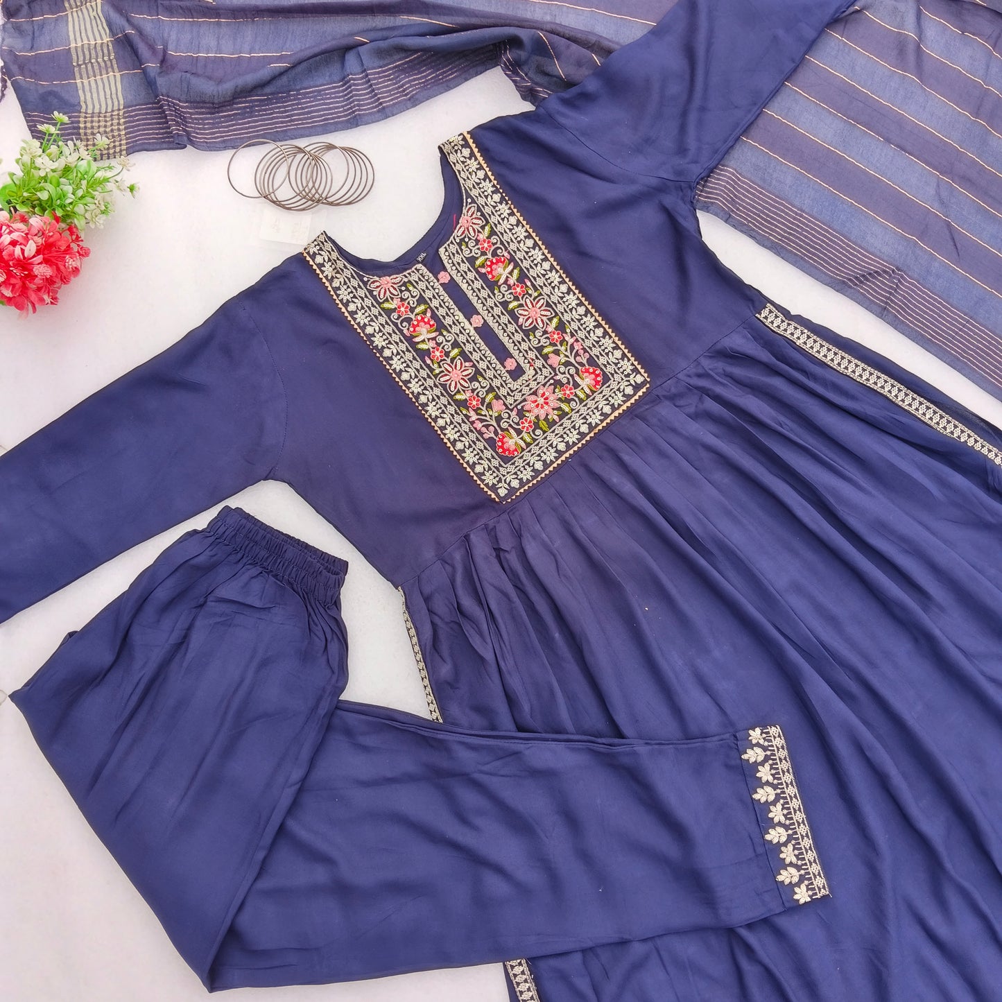 Party Wear Embroidered Naira Cut Suit Set with Dupatta