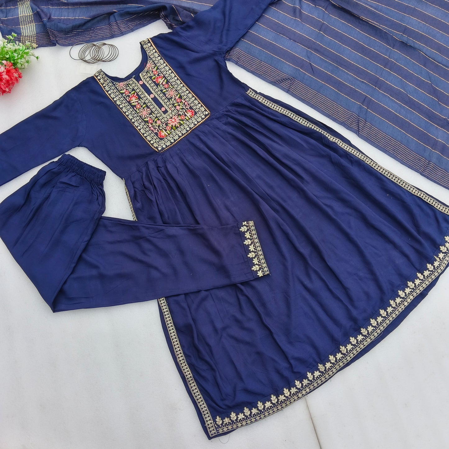 Party Wear Embroidered Naira Cut Suit Set with Dupatta