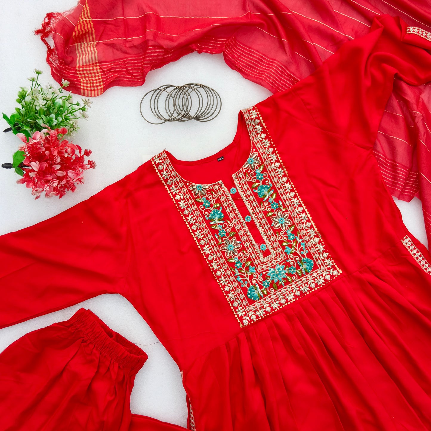 Party Wear Embroidered Naira Cut Suit Set with Dupatta