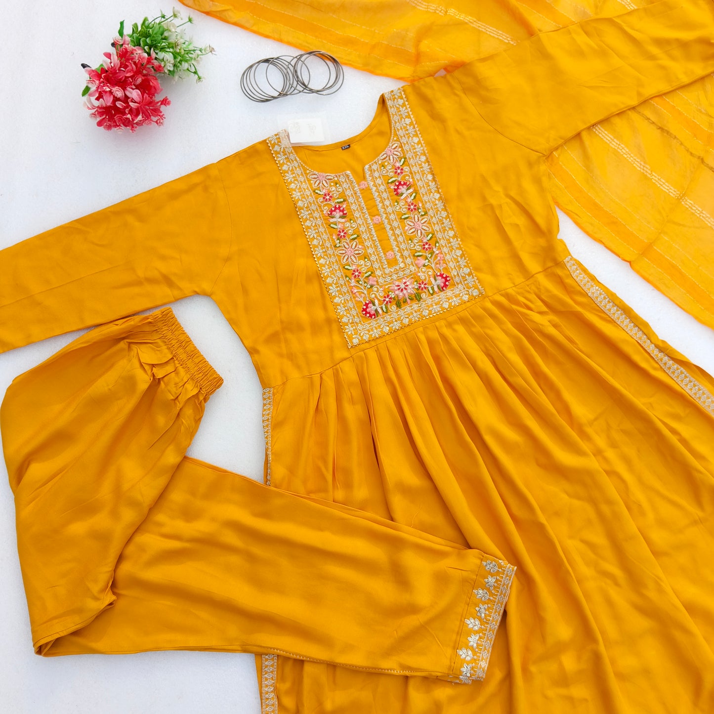 Party Wear Embroidered Naira Cut Suit Set with Dupatta