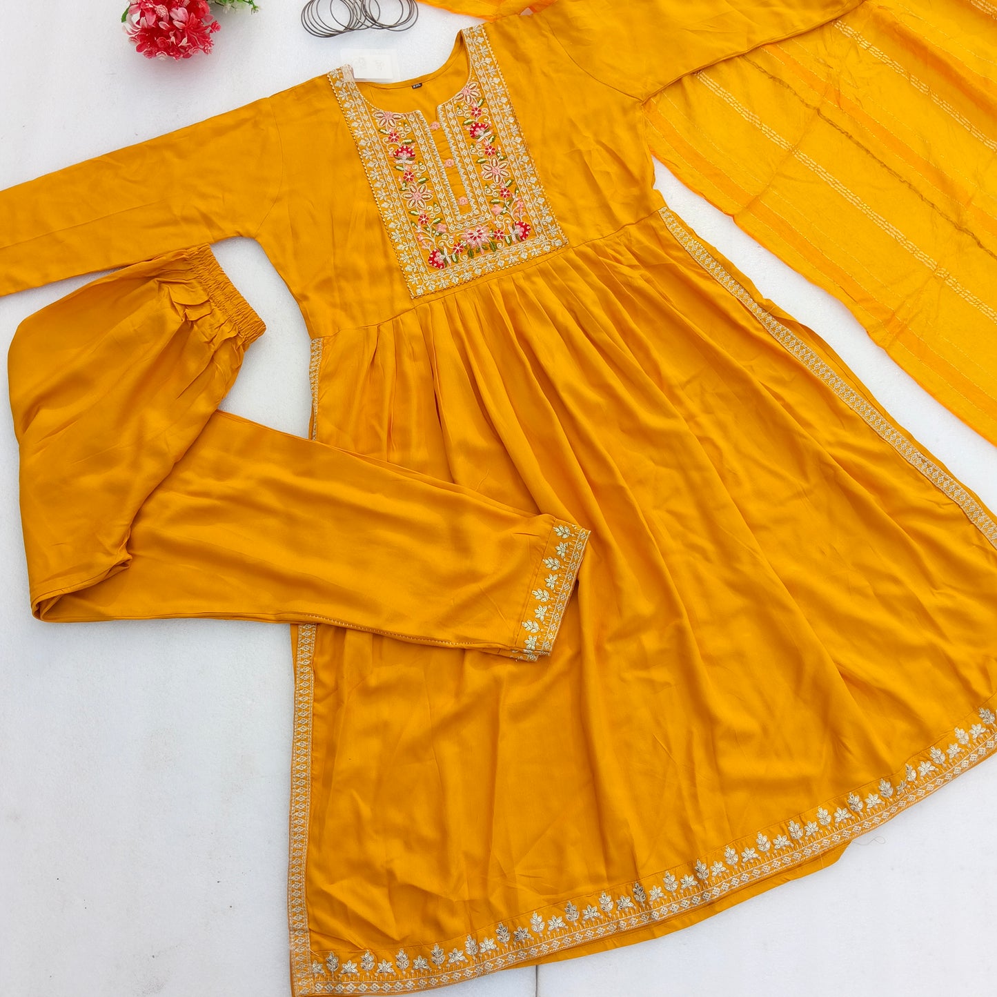 Party Wear Embroidered Naira Cut Suit Set with Dupatta