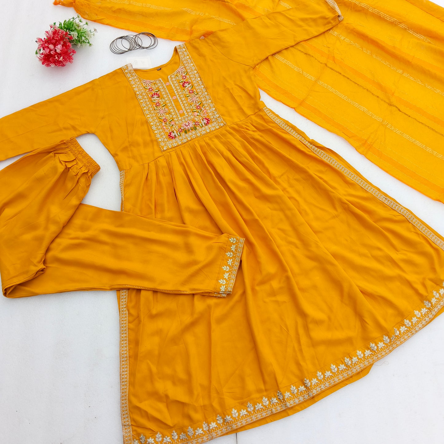 Party Wear Embroidered Naira Cut Suit Set with Dupatta