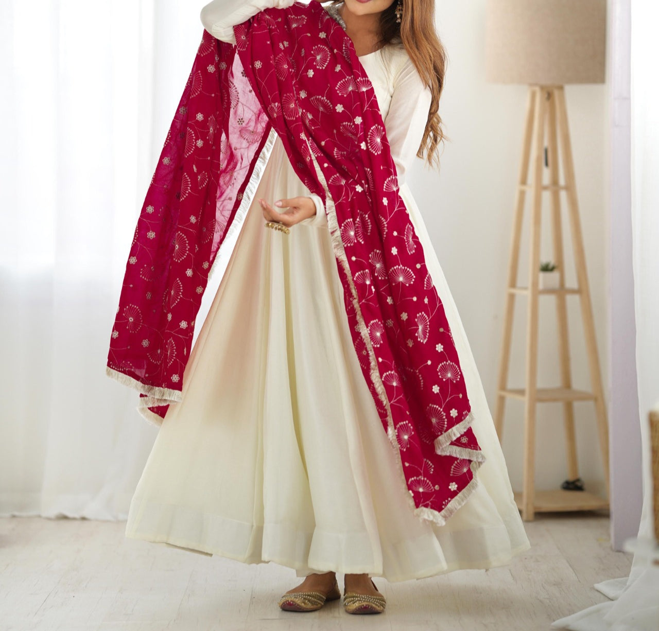 Designer heavy pure soft Vichitra silk Anarkali suit